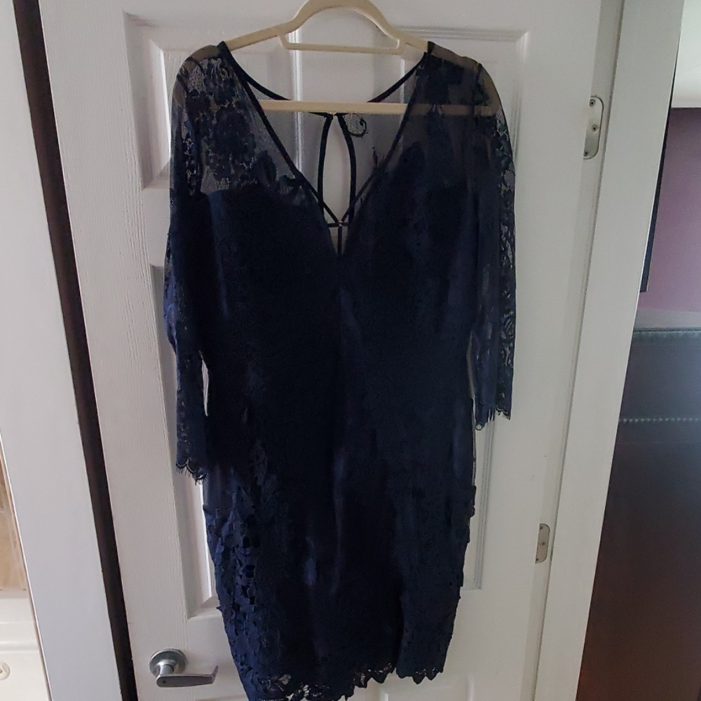 Lulu's long sleeved sheer navy lace dress